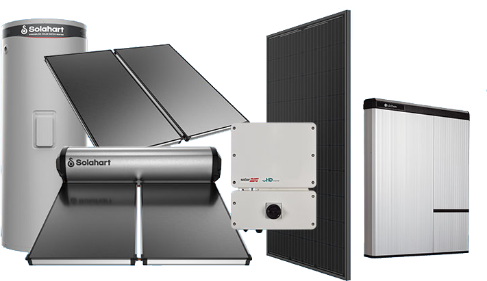 Solar products including inverter, solar panel, hot water systems and a solar battery