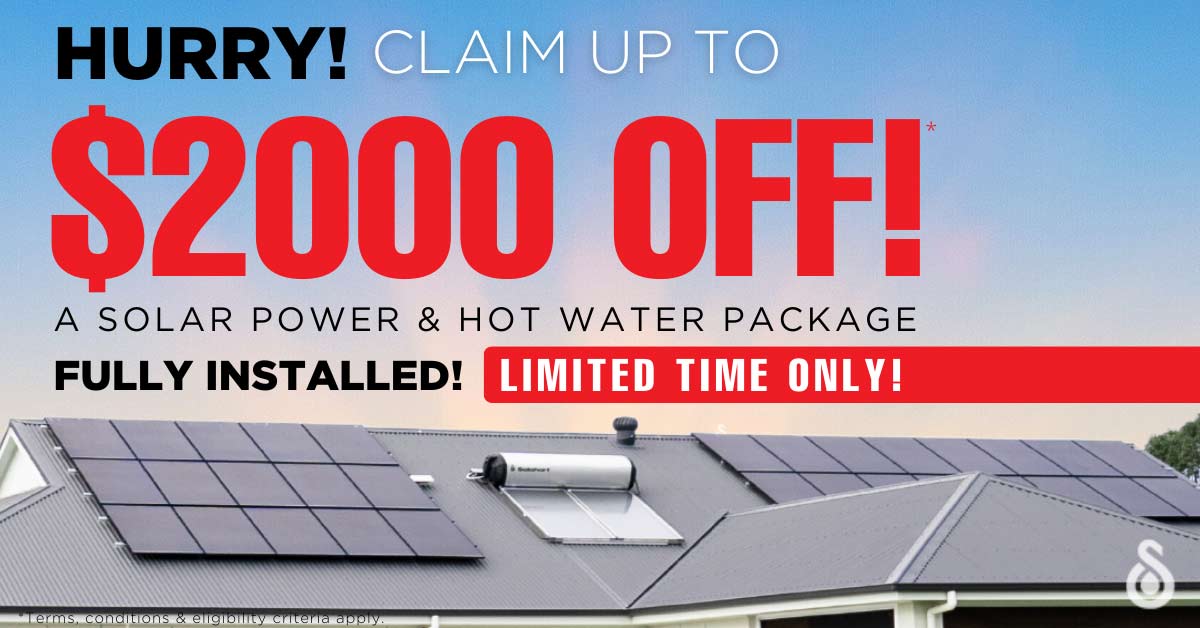 Solahart Solar Package including solar panels and solar hot water fully installed with a saving of up to $2,000 for a limited time.
